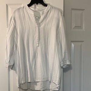 Studio White and Gray Oversized Striped Blouse